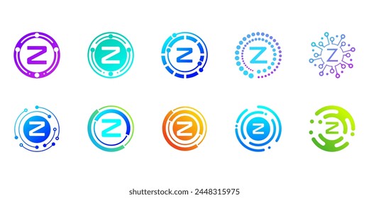 Collection of creative modern digital technology letter Z logos. logo can be used for technology, digital, connection, data, electricity companies.