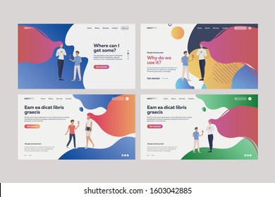 Collection of creative Mothers day greeting cards. Flat vector illustrations of boys giving flowers to mothers. Happy mother day concept for banner, website design or landing web page