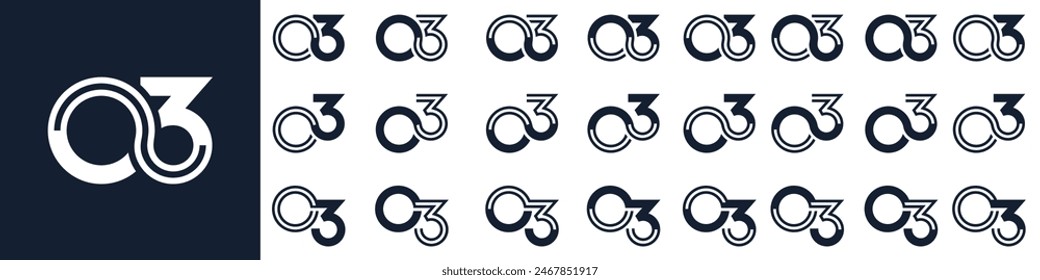 collection of creative number 03 logo designs. abstract zero three design vector illustration