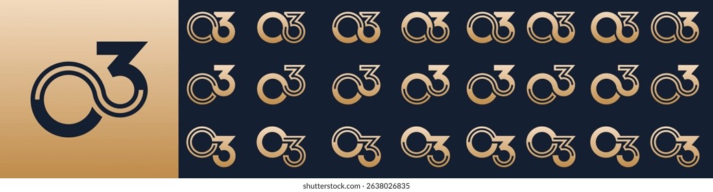 collection of creative number 03 logo designs. abstract zero three design vector illustration