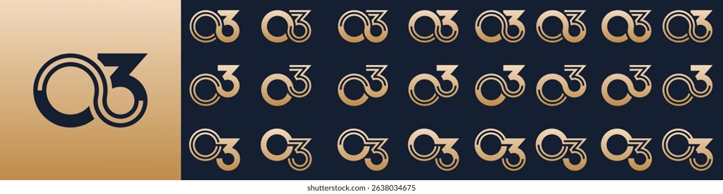 collection of creative number 03 logo designs. abstract zero three design vector illustration