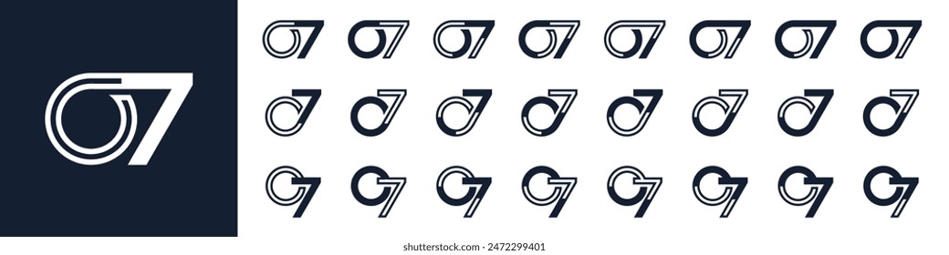 collection of creative number 07 logo designs. abstract zero seven design vector illustration