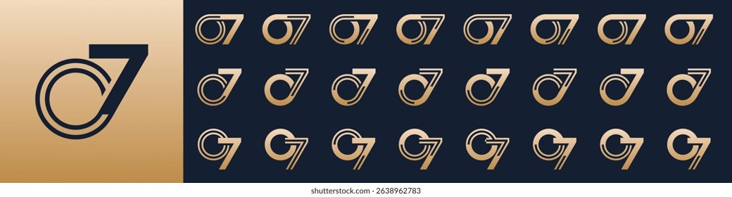 collection of creative number 07 logo designs. abstract zero seven design vector illustration