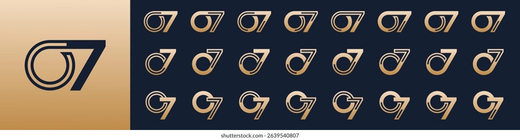collection of creative number 07 logo designs. abstract zero seven design vector illustration