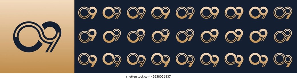 collection of creative number 09 logo designs. abstract zero nine design vector illustration