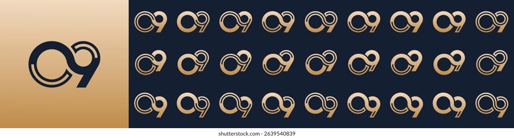 collection of creative number 09 logo designs. abstract zero nine design vector illustration