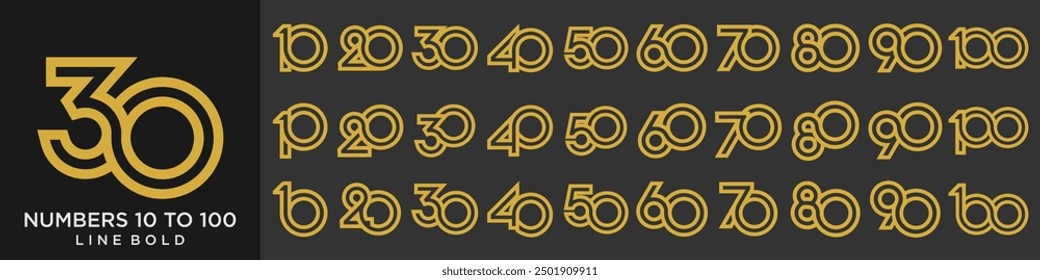 collection of creative number 10 to 100 logo designs. abstract number design vector illustration