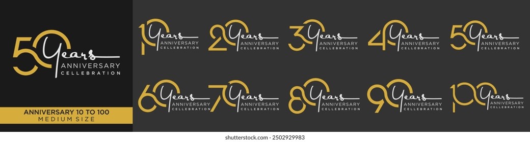 collection of creative number 10 to 100 logo designs. abstract number design vector illustration