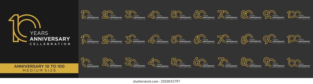 Kollektion von kreativen Designs mit den Nummern 10 bis 100. abstrakte Zahlendesign, Vektorgrafik