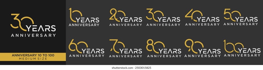 collection of creative number 10 to 100 logo designs. abstract number design vector illustration
