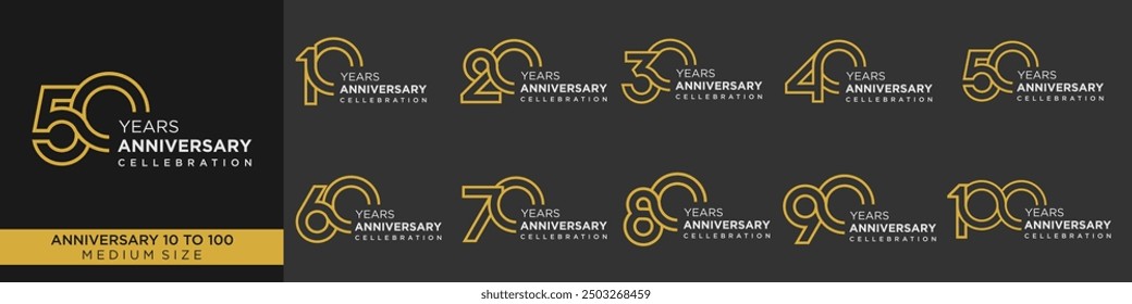 colección de diseños de logotipos de números creativos de 10 a 100. Ilustración vectorial de diseño de números abstractos