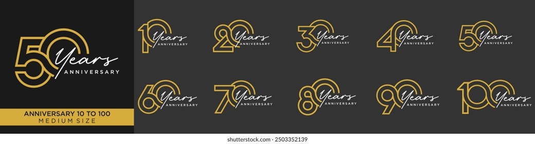 collection of creative number 10 to 100 logo designs. abstract number design vector illustration