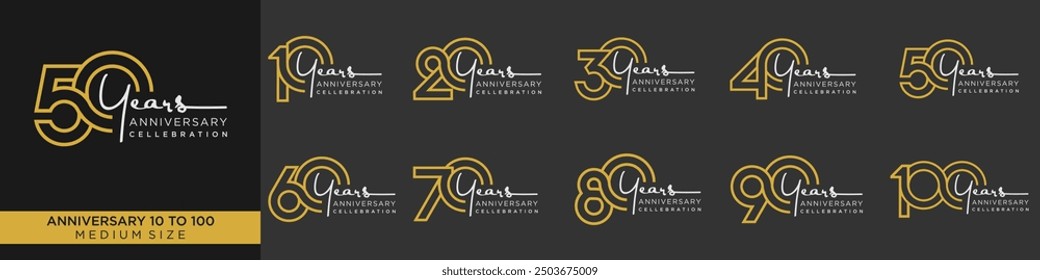 colección de diseños de logotipos de números creativos de 10 a 100. Ilustración vectorial de diseño de números abstractos