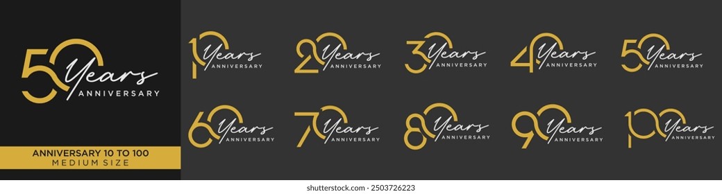 collection of creative number 10 to 100 logo designs. abstract number design vector illustration