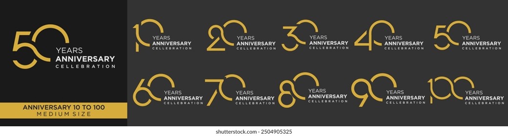 collection of creative number 10 to 100 logo designs. abstract number design vector illustration