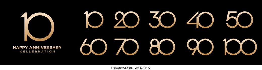 collection of creative number 10 to 100 logo designs. abstract number design vector illustration