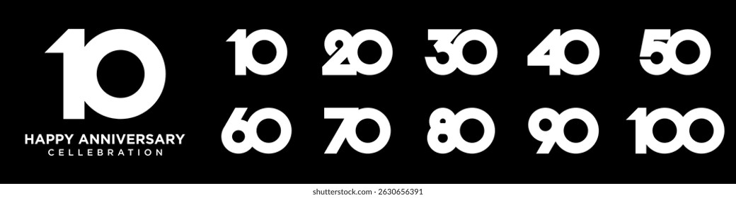 collection of creative number 10 to 100 logo designs. abstract number design vector illustration