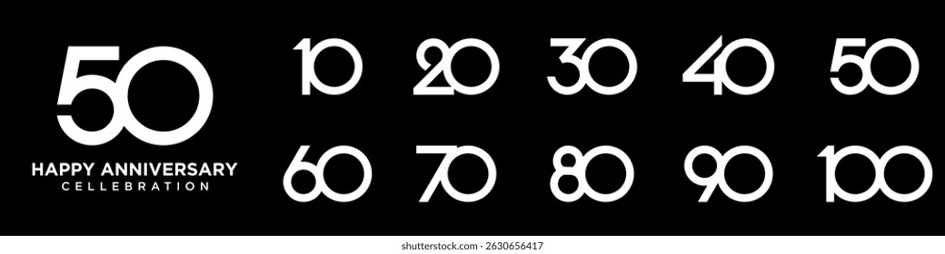 collection of creative number 10 to 100 logo designs. abstract number design vector illustration