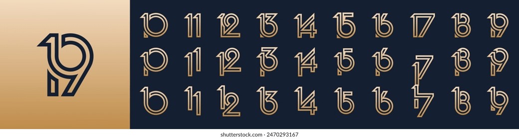 collection of creative number 10 to 19 logo designs. abstract number design vector illustration