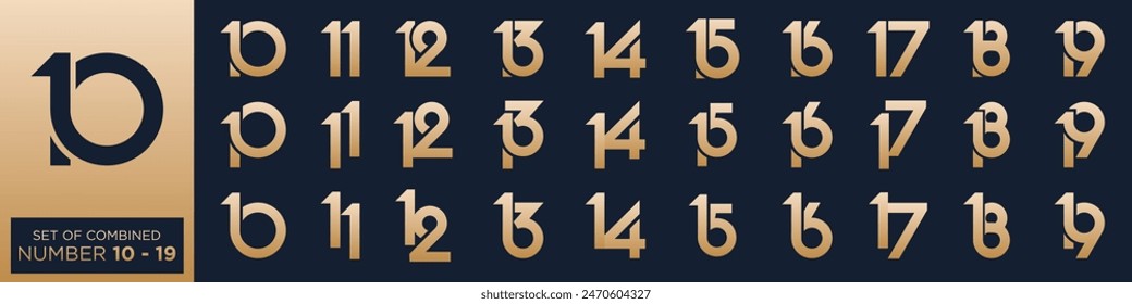 collection of creative number 10 to 19 logo designs. abstract number design vector illustration