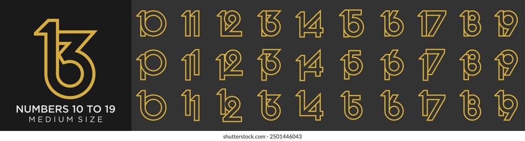 collection of creative number 10 to 19 logo designs. abstract number design vector illustration