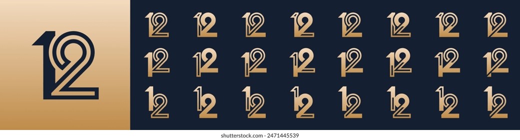 collection of creative number 12 logo designs. abstract twelve design vector illustration