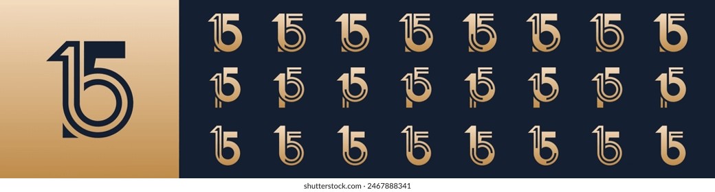 collection of creative number 15 logo designs. abstract fifteen design vector illustration