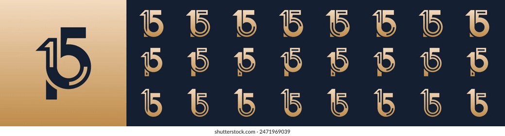 collection of creative number 15 logo designs. abstract fifteen design vector illustration