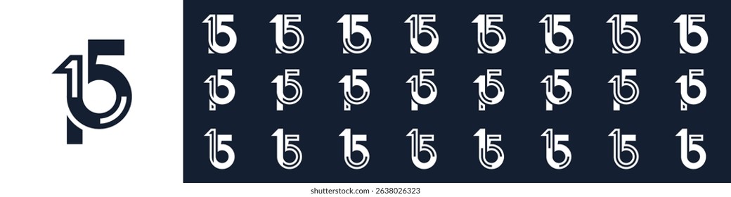collection of creative number 15 logo designs. abstract fifteen design vector illustration