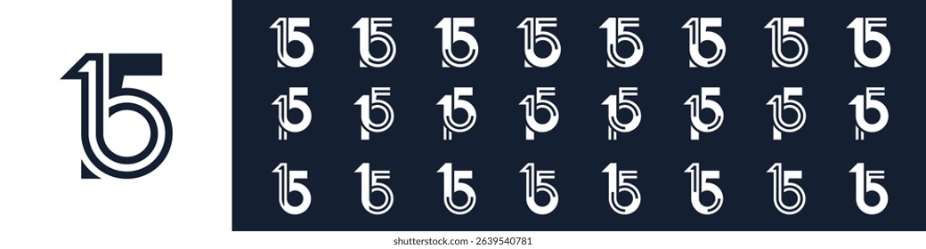 collection of creative number 15 logo designs. abstract fifteen design vector illustration