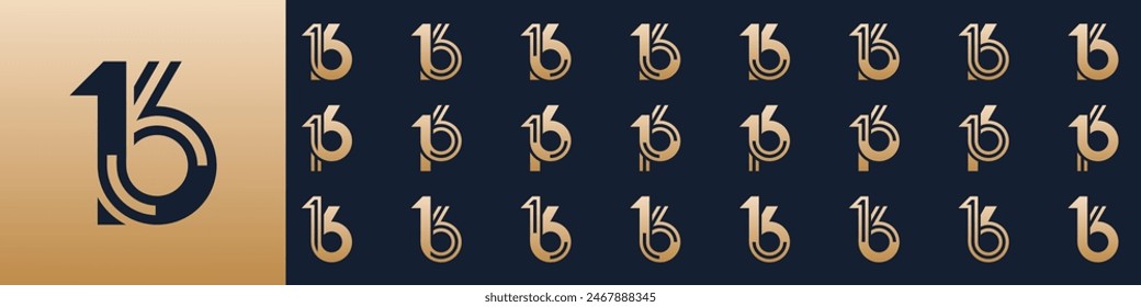 collection of creative number 16 logo designs. abstract sixteen design vector illustration