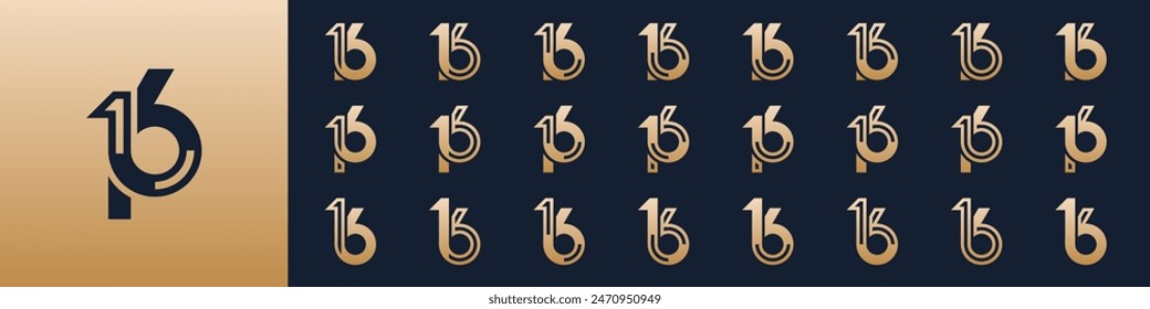 collection of creative number 16 logo designs. abstract sixteen design vector illustration