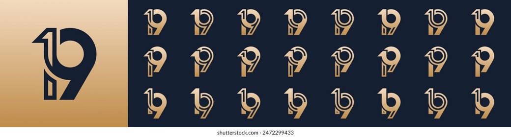 collection of creative number 19 logo designs. abstract nineteen design vector illustration