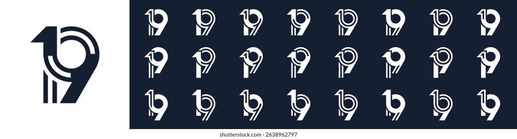 collection of creative number 19 logo designs. abstract nineteen design vector illustration
