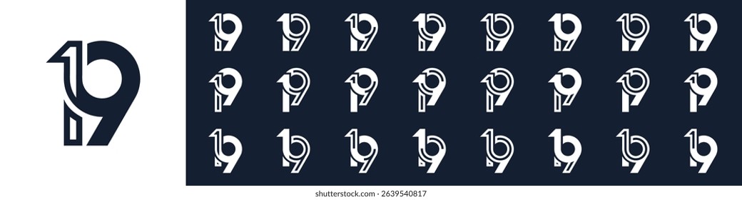 collection of creative number 19 logo designs. abstract nineteen design vector illustration