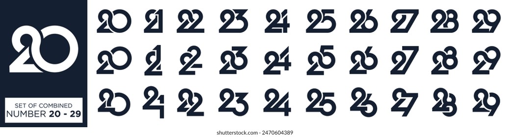 collection of creative number 20 to 29 logo designs. abstract number design vector illustration