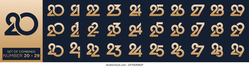 collection of creative number 20 to 29 logo designs. abstract number design vector illustration