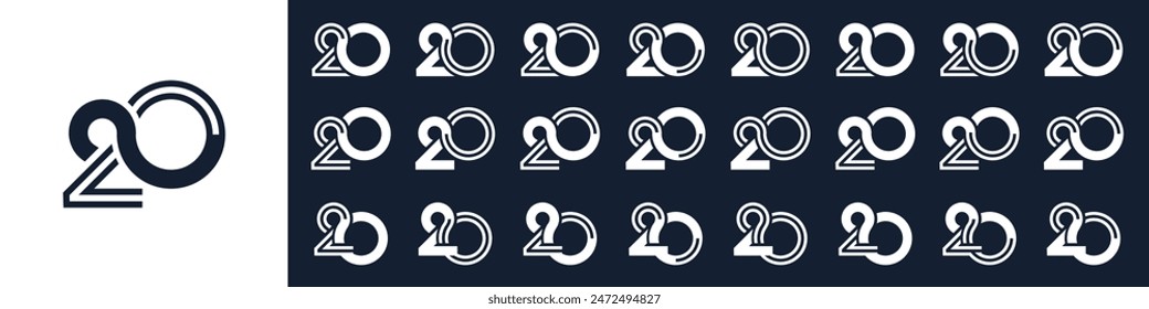 collection of creative number 20 logo designs. abstract twenty design vector illustration