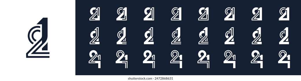 collection of creative number 21 logo designs. abstract twenty one design vector illustration