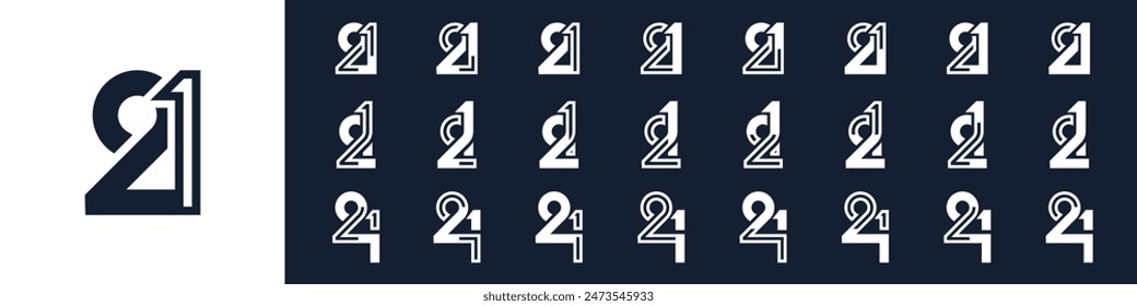 collection of creative number 21 logo designs. abstract twenty one design vector illustration