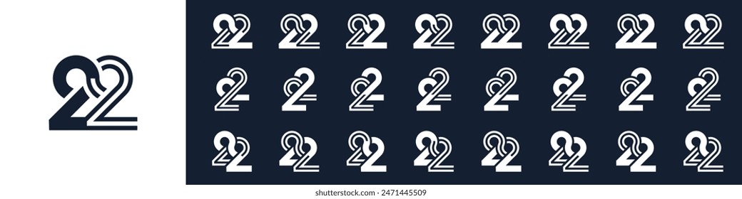 collection of creative number 22 logo designs. abstract twenty two design vector illustration