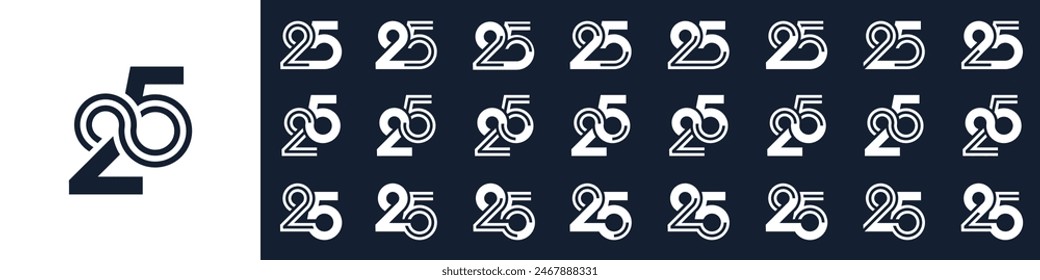 collection of creative number 25 logo designs. abstract twenty five design vector illustration