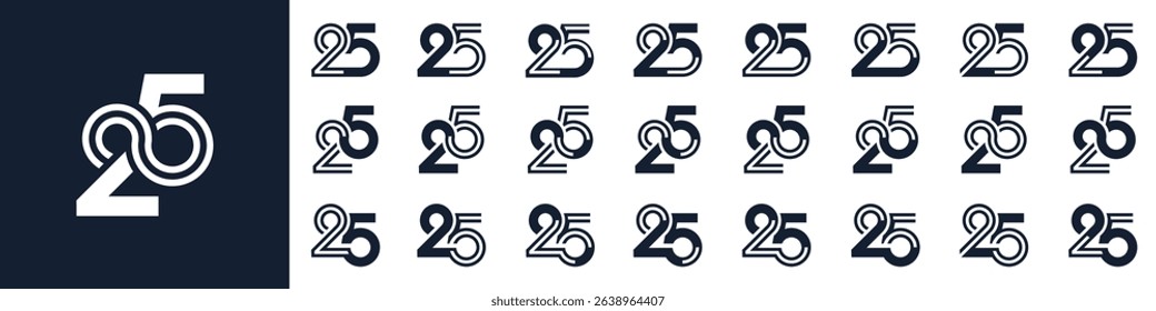 collection of creative number 25 logo designs. abstract twenty five design vector illustration