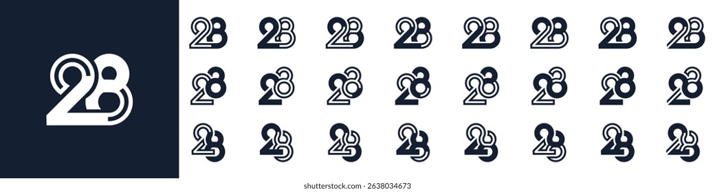 collection of creative number 28 logo designs. abstract twenty-eight design vector illustration