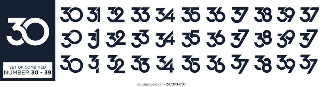 collection of creative number 30 to 39 logo designs. abstract number design vector illustration