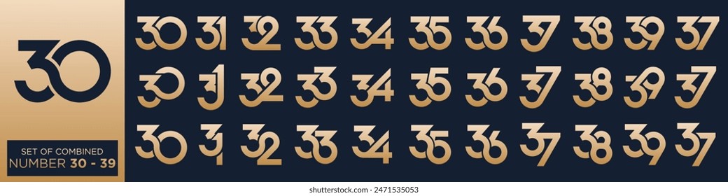 collection of creative number 30 to 39 logo designs. abstract number design vector illustration