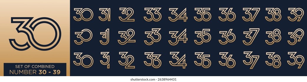 collection of creative number 30 to 39 logo designs. abstract design vector illustration