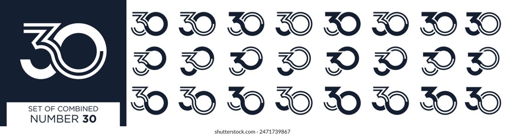 collection of creative number 30 logo designs. abstract thirty design vector illustration