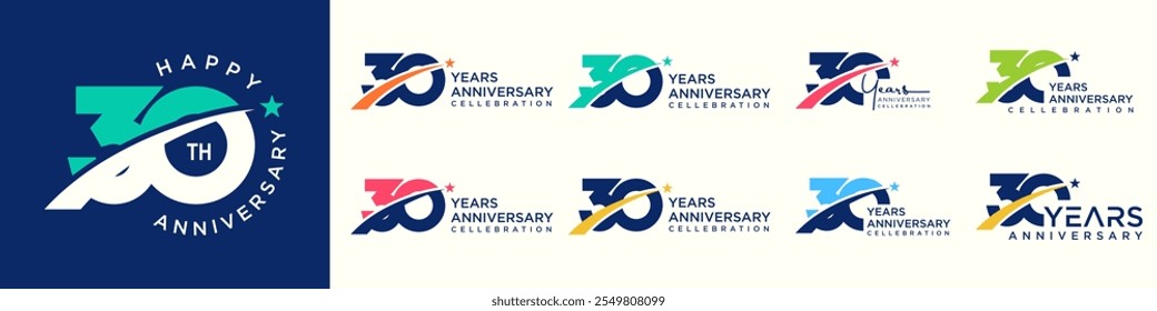collection of creative number 30 logo designs. abstract thirty design vector illustration