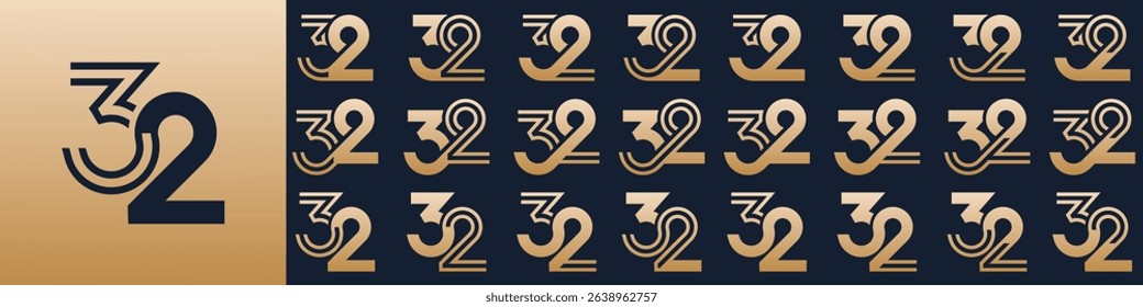 collection of creative number 32 logo designs. abstract thirty-two design vector illustration